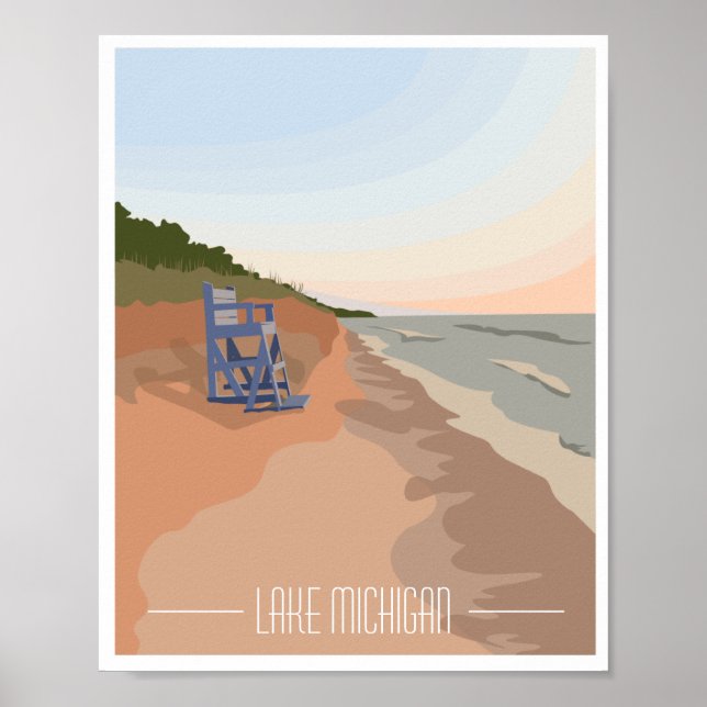 Poster de la rive du lac Michigan, 8 po x 10 po (Devant)