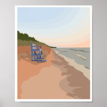 Poster de la rive du lac Michigan, 8 po x 10 po