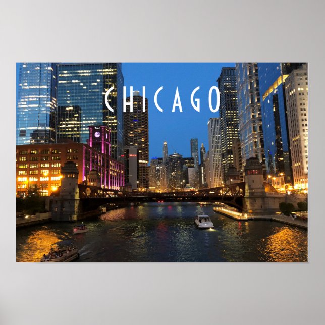 Poster de la rivière Chicago en soirée (Devant)