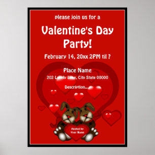 Poster de la Saint Valentin Coeur Bunnies Party