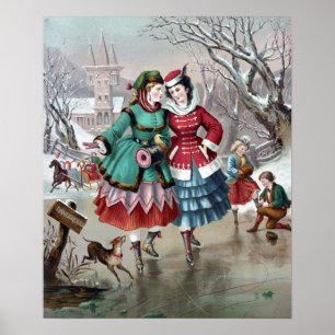 Poster de la scène de patinage sur glace victorien
