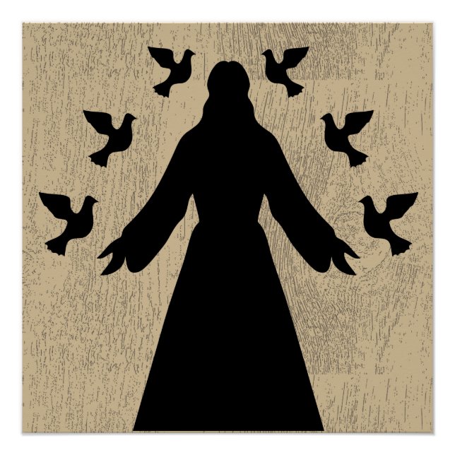 Poster de la silhouette de Jésus et des colombes (Devant)