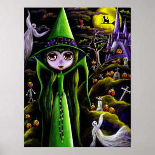 Poster de la sorcière d'Halloween verte