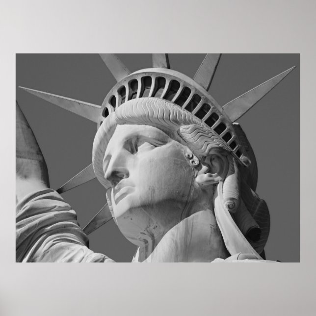 Poster de la statue de la Liberté Lady en noir et  (Devant)