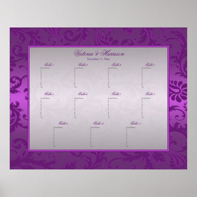 Poster de la table Damask II en argent et pourpre (Devant)
