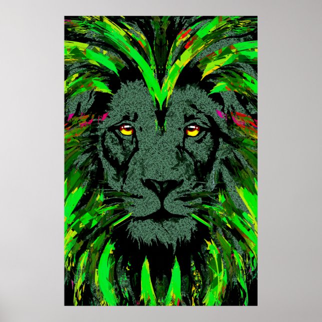 Poster de la tête de lion verte - Poster du visage (Devant)