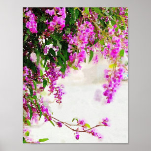 Poster de la vigne à fleurs pourpre d'aquarelle (8
