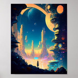 Poster de la ville futuriste de science-fiction