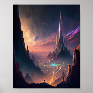 Poster de la ville futuriste de science-fiction