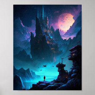 Poster de la ville futuriste de science-fiction