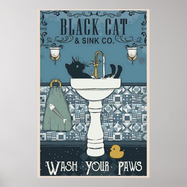 Poster de l'affiche Black Cat Wash Your Paws (Devant)