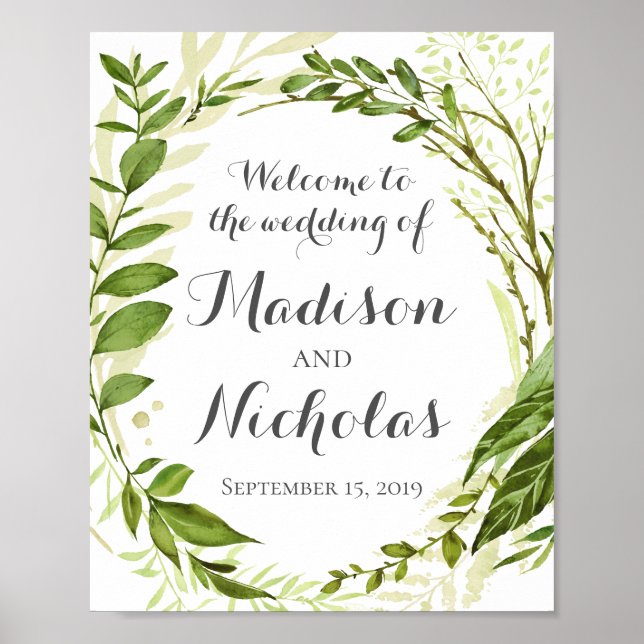 Poster de l'Affiche de bienvenue Mariage verte, Ve (Devant)