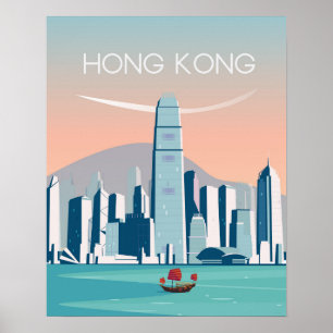 Poster de l'affiche de voyage de Hong Kong vintage