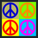Poster de l'affiche Four Color Pop Art Peace<br><div class="desc">Symboles populaires et historiques - Symbole des signes de paix Digital Pop Art Work</div>