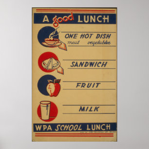 Poster de lait pour déjeuner à l'école vintage