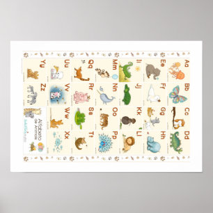 Poster de l'alphabet animal en portugais, animaux 
