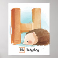 Poster de l'alphabet de hérisson blanc mignon