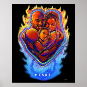 Poster de l'amour noir de la flamme cardiaque