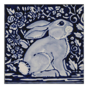 Poster de lapin bleu et blanc Chine Dedham Tile Ar