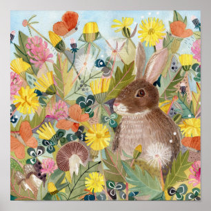Poster de lapin Brown et de Dandelions