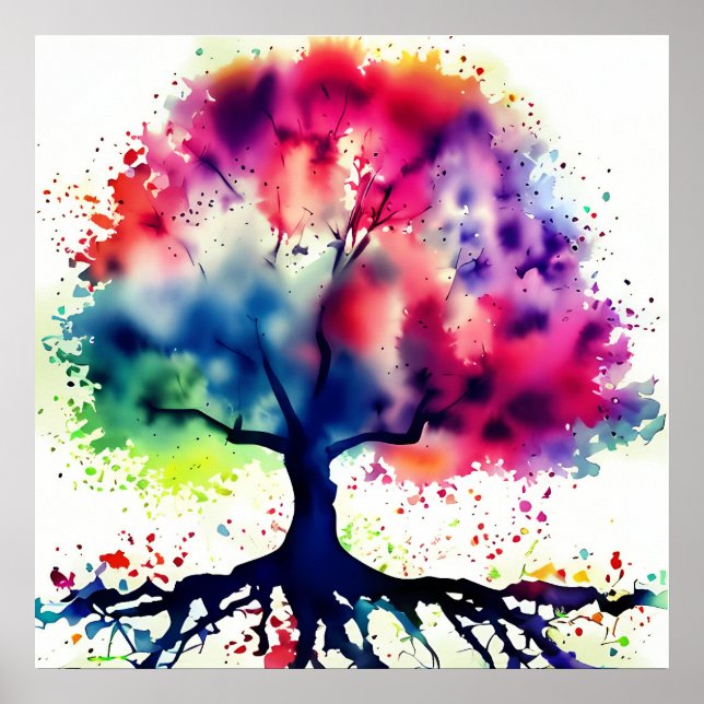 Poster de l'aquarelle de l'arbre Abstrait (Devant)