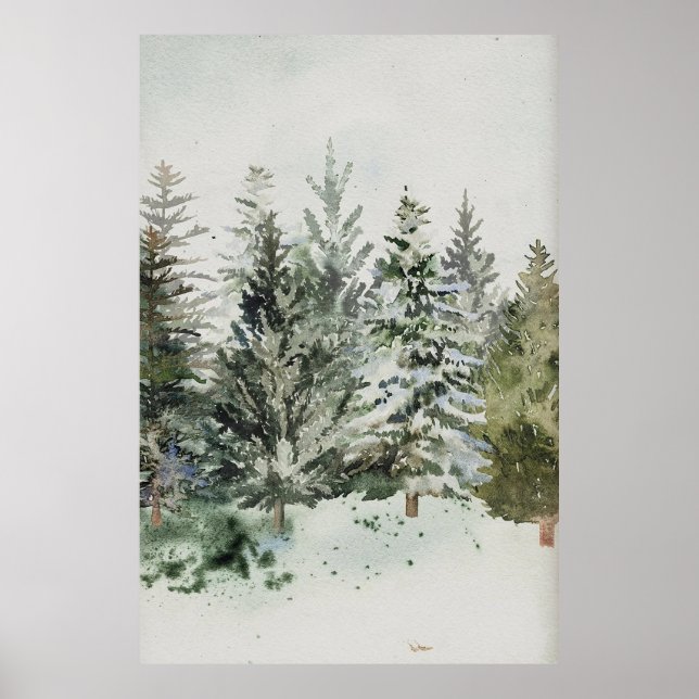 Poster de l'aquarelle de Noël Pine Trees (Devant)