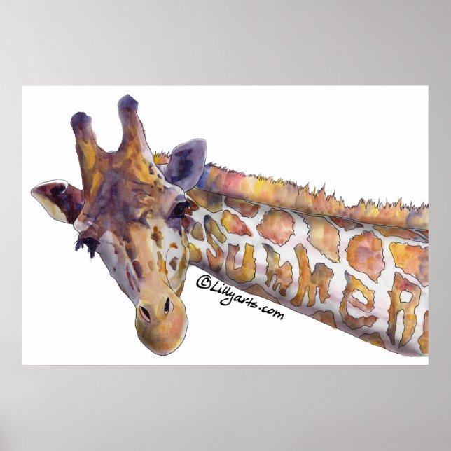 Poster de l'aquarelle d'été de Giraffe Imprimer (Devant)