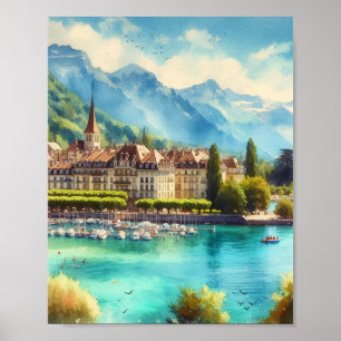 Poster de l'aquarelle du lac Léman