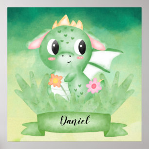 Poster de l'aquarelle mignonne Baby Dragon