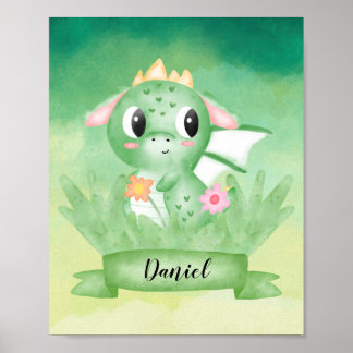 Poster de l'aquarelle mignonne Baby Dragon