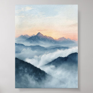 Poster de l'aquarelle Misty Mountain Sunrise