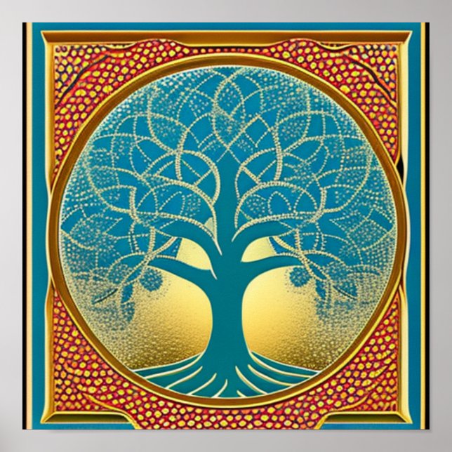Poster de l'Arbre bleu et jaune de la vie (Devant)