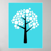 Poster de l'arbre de bulle noire Turquoise rétro