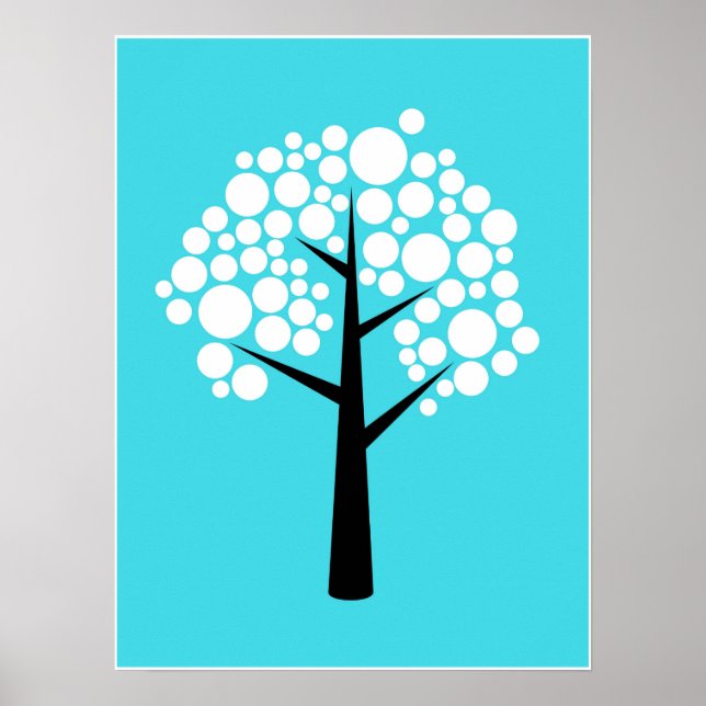 Poster de l'arbre de bulle noire Turquoise rétro (Devant)