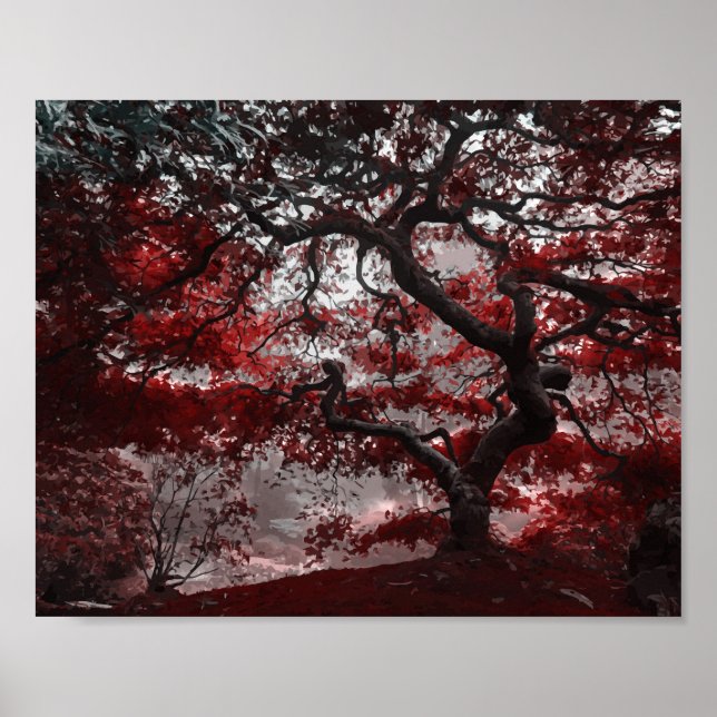 Poster de l'arbre de fleurs de cerisiers rouges (Devant)