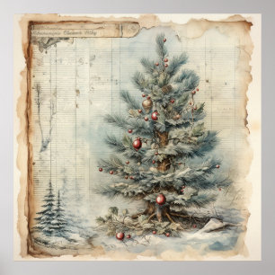Poster de l'arbre de Noël bleu vintage