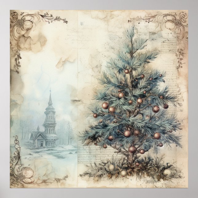 Poster de l'arbre de Noël bleu vintage (Devant)