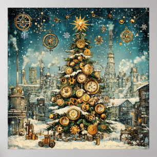 Poster de l'arbre de Noël Steampunk