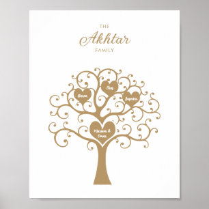 Poster de l'arbre généalogique Gold Hearts