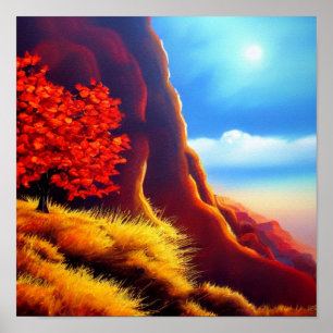 Poster de l'arbre rouge dans les montagnes