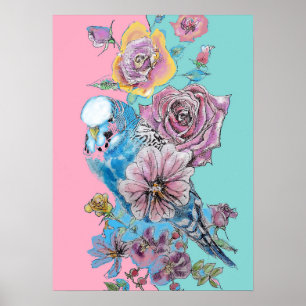 Poster de l'art de l'aquarelle rose rose rose boug