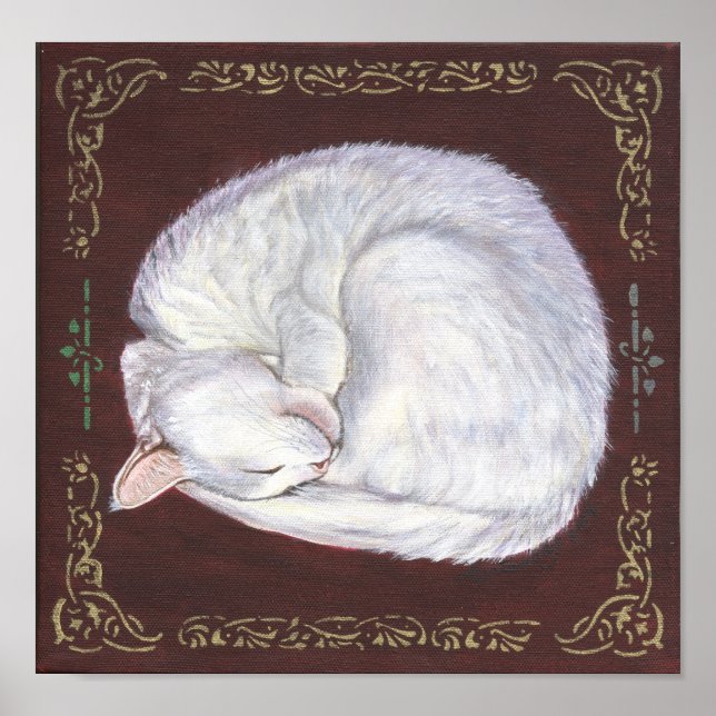 Poster de l'art du chat blanc "Sleeping Treasure" (Devant)