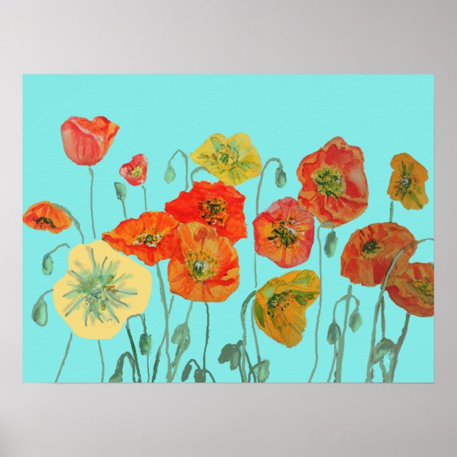 Poster de l'art du coquelicot Shabby Aqua Orange R (Devant)