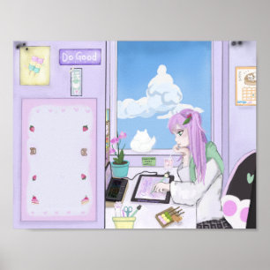 Poster de l'Art numérique de dessin de la fille au