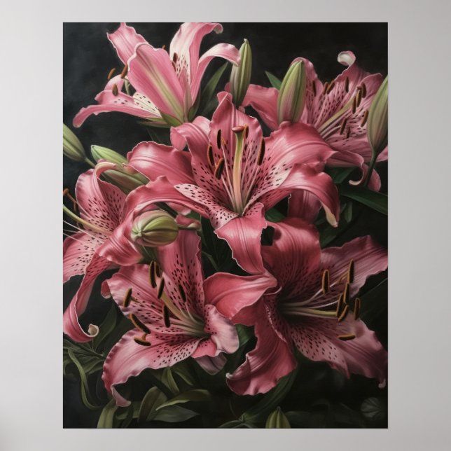 Poster de l'art Pink Lily Flowers (Devant)