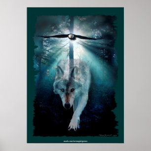 Poster de l'art spirituel de la faune Wolf & Eagle