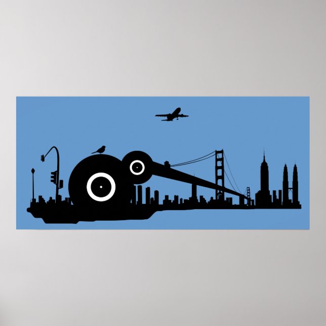 Poster de l'avion de la ville de Sparrow - Bleu (Devant)