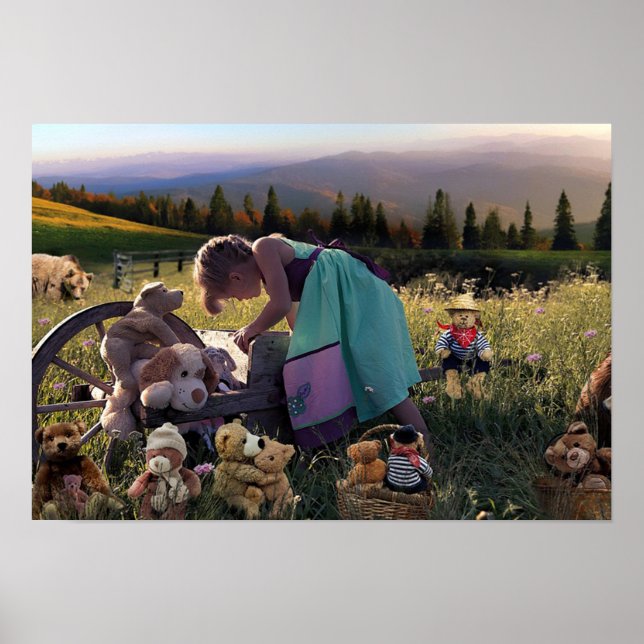 Poster de l'enfant adorable à l'extérieur avec jou (Devant)
