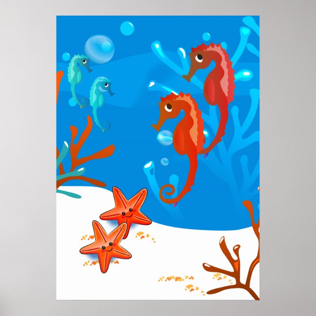 Poster de l'hippocampe de mer Ocean Aquatic Cute (Devant)