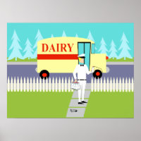 Poster de l'homme de lait de petite ville Retro